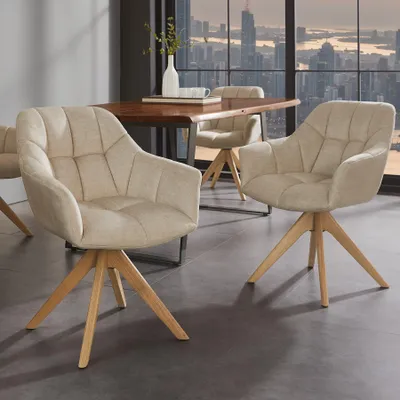Produktbild von riess-ambiente Stuhl PAPILLON beige Samt massive Eiche 360° drehbar mit Armlehnen