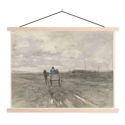 Produktbild von MuchoWow® Textilposter Bauernkarren auf einer Landstraße - Gemälde von Anton Mauve 40x30 cm mit holzfarbenen Rahmen - Bilder