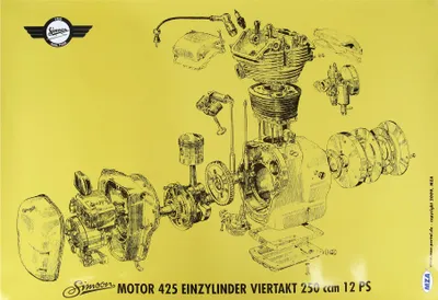 Produktbild von Explosionsdarstellung Farbposter (72 x 50cm) Simson AWO 425 Motor 425 Einzylinder Viertakt 250ccm 12 PS