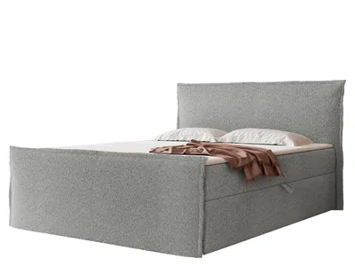 Produktbild von Boxspringbett LIZIO 160x200 Bouclé Ohren-Kopfteil Bettkasten Hellgrau