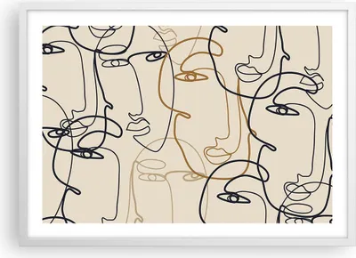Produktbild von Gerahmtes Poster - Weißer Rahmen - Frau Gesicht Linie - 70x50 cm - Wand Bild - Wanddeko - Wandbilder - Kunstposter - Wandposter - Bilderrahmen - Bilder - Kunstdruck - Wanddekoration - P2WAA70x50-5109