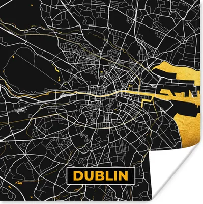 Produktbild von MuchoWow® Poster Gold - Karte - Dublin - Stadtplan 100x100 cm - Babyzimmer