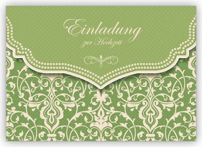 Produktbild von Wunderschöne Einladungskarte mit Vintage Damast Muster in hoffnungs frohem grün für Brautpaare: Einladung zur Hochzeit