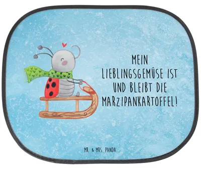 Produktbild von Mr. & Mrs. Panda Auto Sonnenschutz Smörle Rodeln - Eisblau - Geschenk, Schlittenfahren, Marzipan, Weihnachten, Sonnenblende, Winter, für, hitzeschutz, Autoscheibe