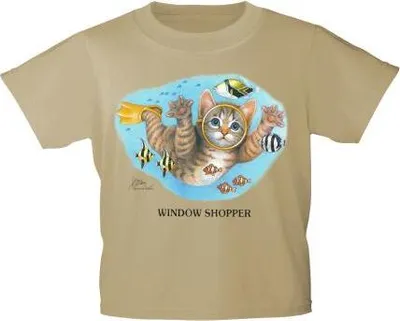 Produktbild von Kinder T-Shirt mit Print Cat Katze Taucher Fische KA065/1 Gr. 122-164 Color - beige Größe - 134/146