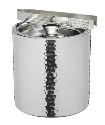 Image de BarCraft - Seau à glace de avec couvercle et pince, inox, martelé, 1,5 litre