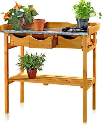Zdjęcie produktu dla Stół ogrodowy Mucola Stół do sadzenia Stół roboczy Stół do kwiatów Stół ogrodniczy Stół drewniany Szuflady Półka Outdoor