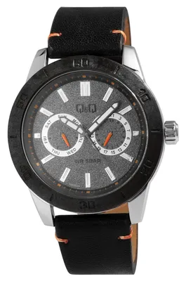 Produktbild von Q&Q Herrenuhr mit Lederimitaionsarmband, 5 bar, schwarz