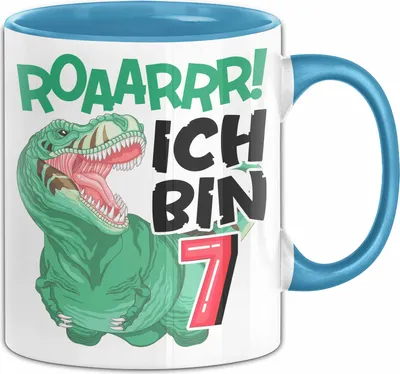 Produktbild von 7. Geburtstag Geschenk Tasse Becher Jungs Dino T-Rex Roaarrr Ich Bin 7 (Blau)