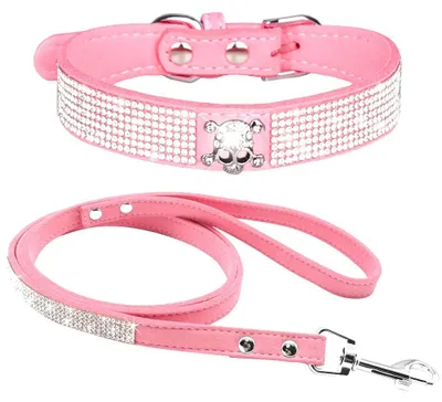 Productafbeelding van Fonkelende strass-halsband voor honden en katten - Comfortabele suède kraag