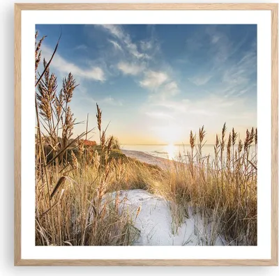 Produktbild von Gerahmtes Poster - Rahmen in heller Eiche - Ähren Küste Sonne - 60x60 cm - Wand Bild - Wanddeko - Wandbilder - Kunstposter - Wandposter - Bilderrahmen - Bilder - Kunstdruck - P2NAC60x60-4653