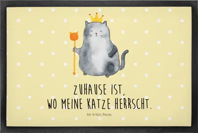 Produktbild von Mr. & Mrs. Panda fußmatte Katze König 50 x 75 cm - Gelb Pastell - Geschenk, Wohnung, Katzen, Krone, Bodenvorleger, Schmutzfangmatte, Cats, Queen, Schmutzfangteppich, Haha