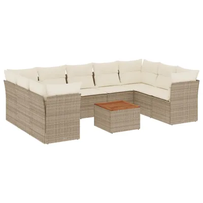 Imagen del producto de vidaXL Juego de 10 piezas de sofá de jardín con cojines, color beige, de ratán sintético