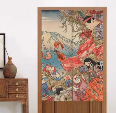 Image de Fine Asianliving Rideaux de porte japonais Noren Restaurant japonais L80xH130cm