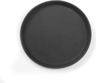 Produktbild von MUVELL 3x Gastro Tablett aus Fiberglas mit rutschfester Oberfläche, Tablett für Cafe, Restaurant, Bar mit hohen Rand, Ø 35 cm, schwarz