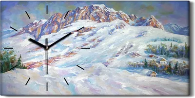 Produktbild von Wanduhr Bürouhr Leinwand Bild Geräuschlos 60x30 Gemälde Winter Berg Schnee - schwarze Hände