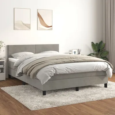 Produktbild von The Living Store Boxspringbett mit Matratze Hellgrau 140x190 cm Samt