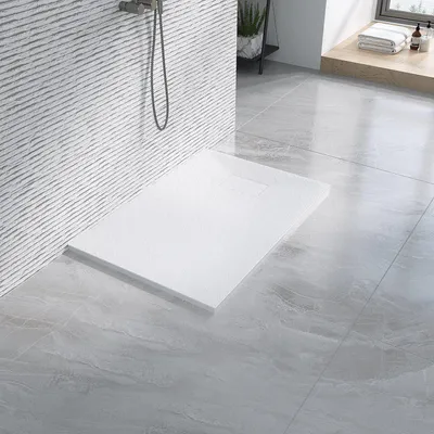 Produktbild von AQUALAVOS Duschtasse 90x80cm Rechteckig Extraflach SMC Steinoptik Weiß Langlebigem Duschwanne Brausetasse
