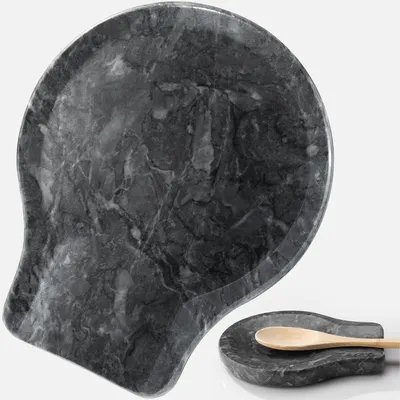 Produktbild von Navaris 2x Löffelablage aus Marmor in Schwarz - Utensilienhalter Küche - Kochlöffelablage Kochlöffelhalter elegant - Küchenutensilienhalter -