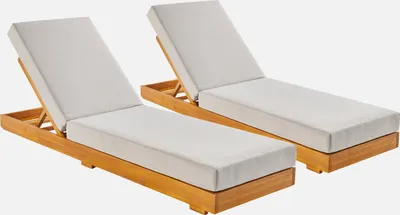 Immagine prodotto di Set 2 lettini prendisole in acacia e poliestere multiposizione con ruote, Beige