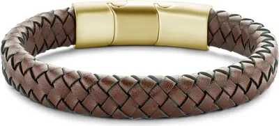 Produktbild von Frank 1967 7FB-0520 Lederarmband - Herren - Leder - Geflochten - Stahl - 21 cm - Dunkelbraun - Farbe Gold