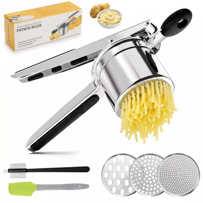 Produktbild von Kartoffelpresse und Spätzlepresse mit 3 Siebeinsätzen