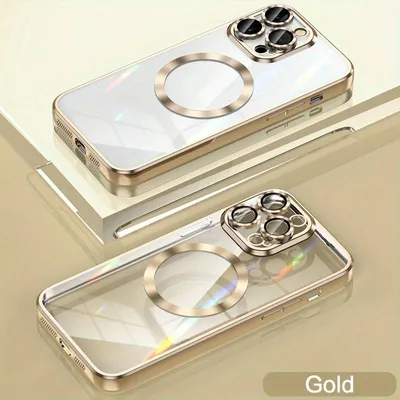 Produktbild von Magnet Handy Hülle passend für Apple IPhone 16 Pro | Schutzhülle mit Kameraschutz Tasche Schutz Case | kompatibel mit Magsafe | TPU Silikon Gold