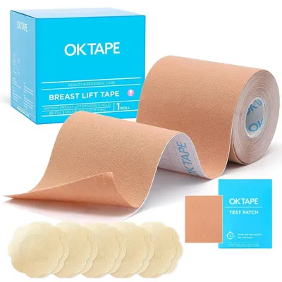 Produktbild von Klebe BH Push Up für große Brust, rückenfrei, trägerlos, mit Brustwarzenabdeckungen, 5cm x 5m, Beige