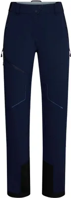 Dunkelblaue Softshellhose für Damen von La Sportiva; Modell "Excelsior Pant W"; mit seitlichen Taschen und verstärkten Knöcheln.
