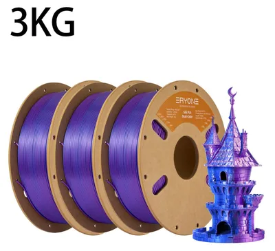 Produktbild von PLA 3D Drucker Filament - Seiden Zweifarbig - 3 kg Spule - 1,75 mm Durchmesser - Toleranz ±0,03 mm - Lila Blau