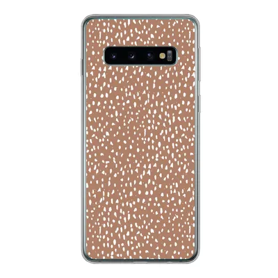 Produktbild von MuchoWow® Handyhülle Schutzhülle Hülle für Samsung Galaxy S10 Polka dots - Weiß - Braun Silikon Softcase Handy Hülle - Handytasche
