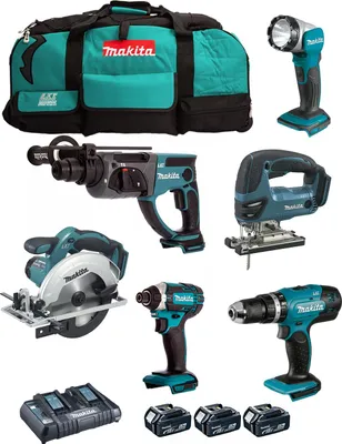 Produktbild von MAKITA Kit DLX6068PT (DHP453 + DTD152 + DHR202 + DJV180 + DSS611 + DML802 + 3 x 5,0 Ah + DC18RD + LXT600)
