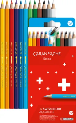 Image de CARAN D'ACHE 1285812 CARAN D'ACHE Crayons de couleur Swisscolor Aquarelle,étui carton 12 pièces
