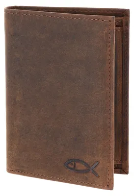 Produktbild von oxmox Leder Geldbörse Leather RFID Protect Kombibörse Freedom Fish Embossed Vintage Dark Brown dunkelbraun
