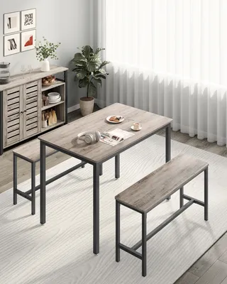 Produktbild von VASAGLE Esstisch, Küchentisch-Set mit 2 Bänken, 3er-Set, 110 x 70 x 75 cm, Greige meliert-Tintenschwarz