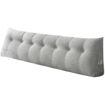 Produktbild von 200cm Keilkissen Bett Großes Rückenkissen Bett Lesekissen für Bett und Sofa,Bettkissen Wandkissen Bett Lendenkissen mit Seitentaschen Grau (Leinen)