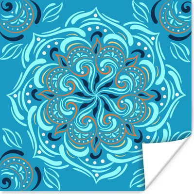 Produktbild von MuchoWow® Poster Mandala - Blau - Orange - Muster 50x50 cm - Wohnzimmerdekoration