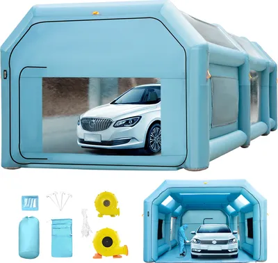 Produktbild von VEVOR Aufblasbare Sprühkabine Zelt 8x4x3m Lackierkabine Zelt 210D Oxford-Gewebe PVC Auto Lackierkabine mit 2 abnehmbaren Türen Gebläse inkl. Ideal für Autolackierung und Reparatur von Motorrädern