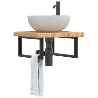Immagine prodotto di Maison Exclusive - Ripiano a Parete per Lavabo in Acciaio e Massello di Rovere