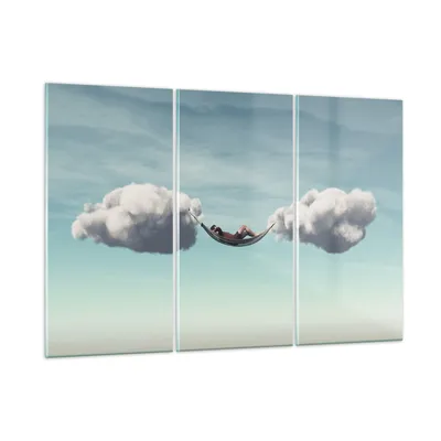 Produktbild von Bilder auf glas - 3 Teile - Wolken Hängematte Ruhe - 105x70cm - Glasbilder - Wandbilder - Bilder - zum Aufhängen bereit - Wanddekoration aus Glas - Glas Bilder - Wandbild auf Glas - GCE105x70-4373
