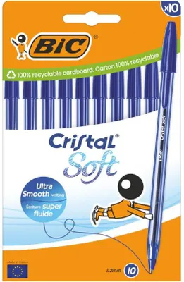 Image de BIC 516357 BIC Kugelschreiber Cristal Soft transparent Schreibfarbe blau, 10 St.