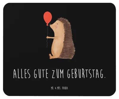 Produktbild von Mr. & Mrs. Panda Mouse Pad Igel Luftballon - Schwarz - Geschenk, computer mousepad, laptop, Herzlichen Glückwunsch, Happy Birthday, Mauspad, Lustige Sprüche, Ballon