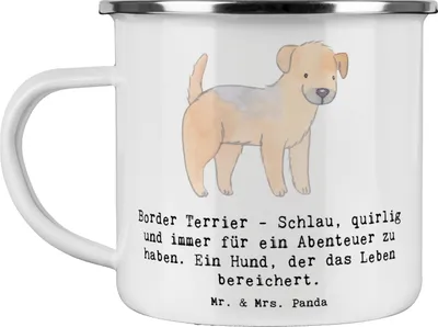Produktbild von Mr. & Mrs. Panda Teetasse Border Terrier Abenteuer - Weiß - Geschenk, Hunderassen, Pflege, becher emaille, liebevoll, Eigenschaften, Hunderasse, Haferl, soziale Hunde