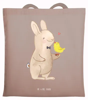 Produktbild von Mr. & Mrs. Panda Schultasche Hase Küken - Braun Pastell - Geschenk, Tote Bag, Uni Tasche, Ostern, Laptoptasche, Shopping, Beutel