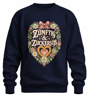 Imagen del producto de Camiseta de con motivos tradicionales, estilo "Zünftig & Zuckersüß", para pantalones de cuero ("Lederhose"), sudadera, jersey, color azul marino, talla 3XL
