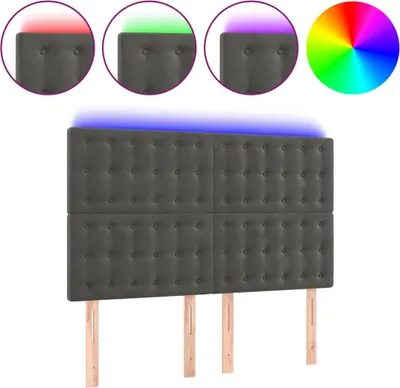Produktbild von vidaXL LED Kopfteil Dunkelgrau 144x5x118/128 cm Samt