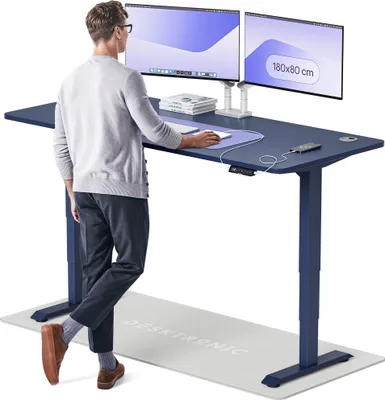 Produktbild von Desktronic HomePro Elektrisch höhenverstellbarer Schreibtisch 180x80cm Blau/Blau mit Memory-Funktion, Anti-Kollisions Technologie, USB-A und USB-C-Ladeanschlüssen