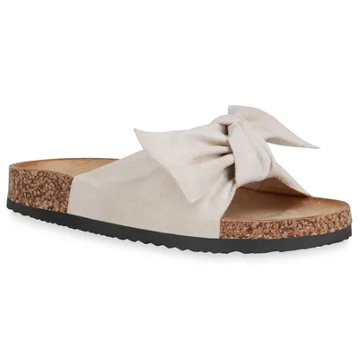 Produktbild von Mytrendshoe Damen Sandalen Pantoletten Schleifen Flache Schuhe 834899, Farbe: Creme, Größe: 39