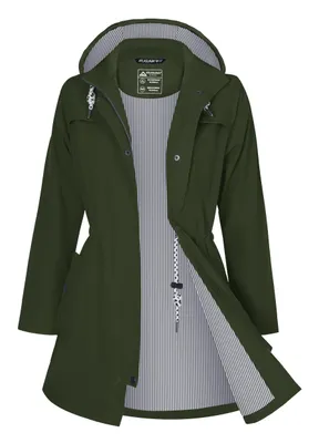 Produktbild von ATLASLAVA Regenjacke Damen Lang Wasserdicht Atmungsaktiv Regenmantel Übergangsjacke Kapuze Outdoor Jacke, XXXL, grün