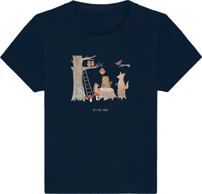 Produktbild von Mr. & Mrs. Panda Babyshirt Waldtiere Picknick 12. - 18. Monat - French Navy - Geschenk, Wald, Maus, Baby Jerseyshirt, Shirt,  T-Shirt, Fuchs, Eichhörnchen, Organic